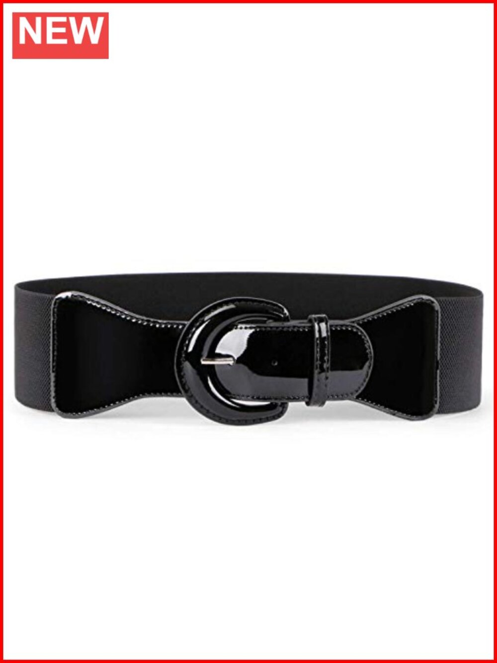 Women Wide Elastic Belt Vintage Chunky Buckle Patent Leather Stretchy Waist